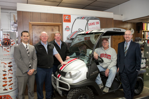 Left to right: Eric Olsavsky, Ohio State IMG Sports Marketing; Tom Streacker, Streacker Tractor Sales, Inc.; Tony Streacker, Streacker Tractor Sales, Inc.; Larry McCloud, Winner; Steven C. Payn, Kubota Tractor Corporation (Photo: Business Wire)