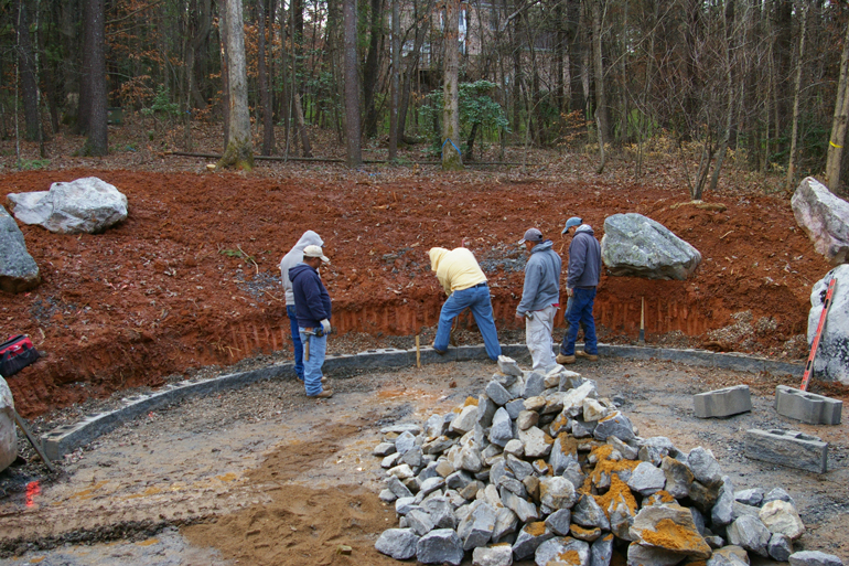 In progress placing patio edging