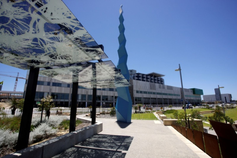 The grounds of Fiona Stanley Hospital in Perth, Australia, are a welcome respite from the sterile hallways of the interior environment. Photo: HASSELL