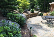 Pavers with mulched landscape beds
