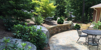 Pavers with mulched landscape beds
