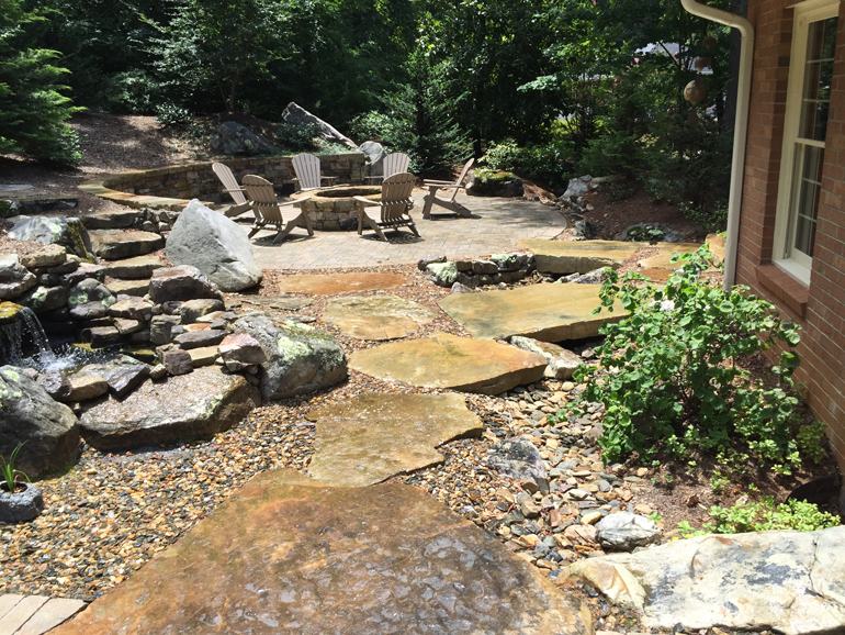 Paver patio and large stone slabs