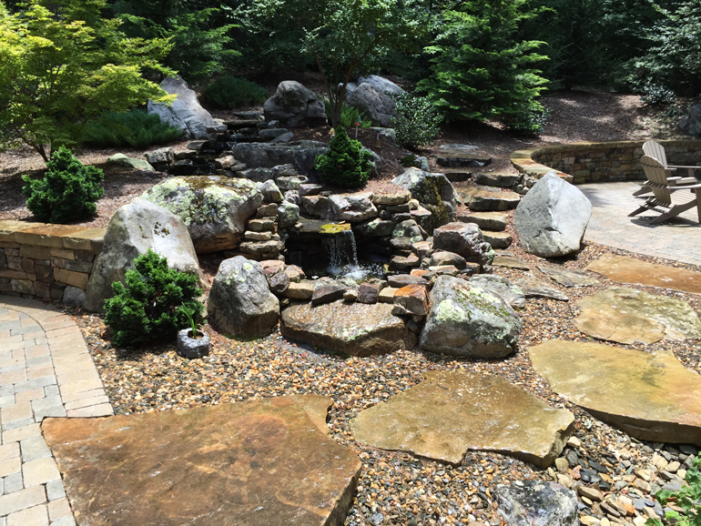 Stone waterfall and slabs