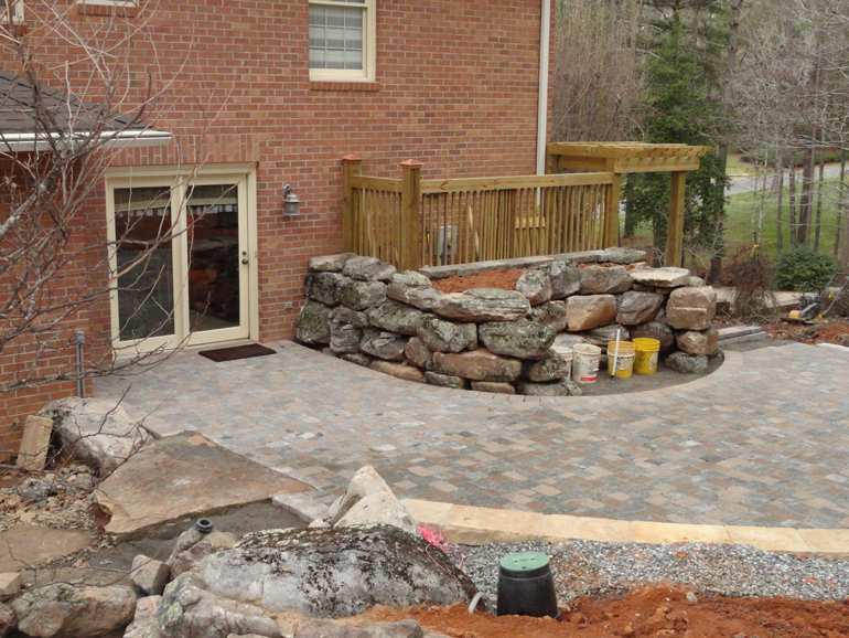 In-progress paver patio