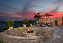 California fire pit and seating wall design