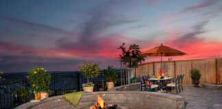 California fire pit and seating wall design