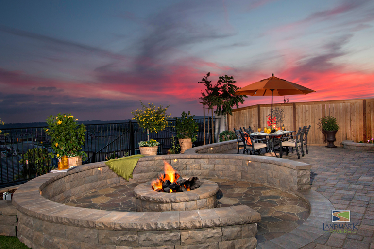 California fire pit and seating wall design
