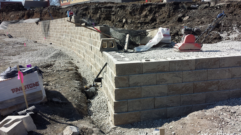 in progress soccer stadium retaining wall